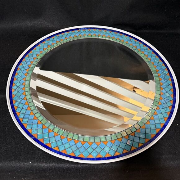 24'' Mosaic Wall Turquiose Mirror Round Decor Colorful Bathroom Living Hallway - Picture 4 of 7